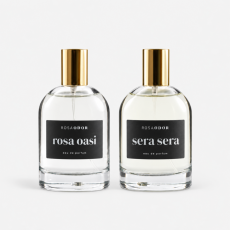 Minimalistische Rosaodor parfumflacons