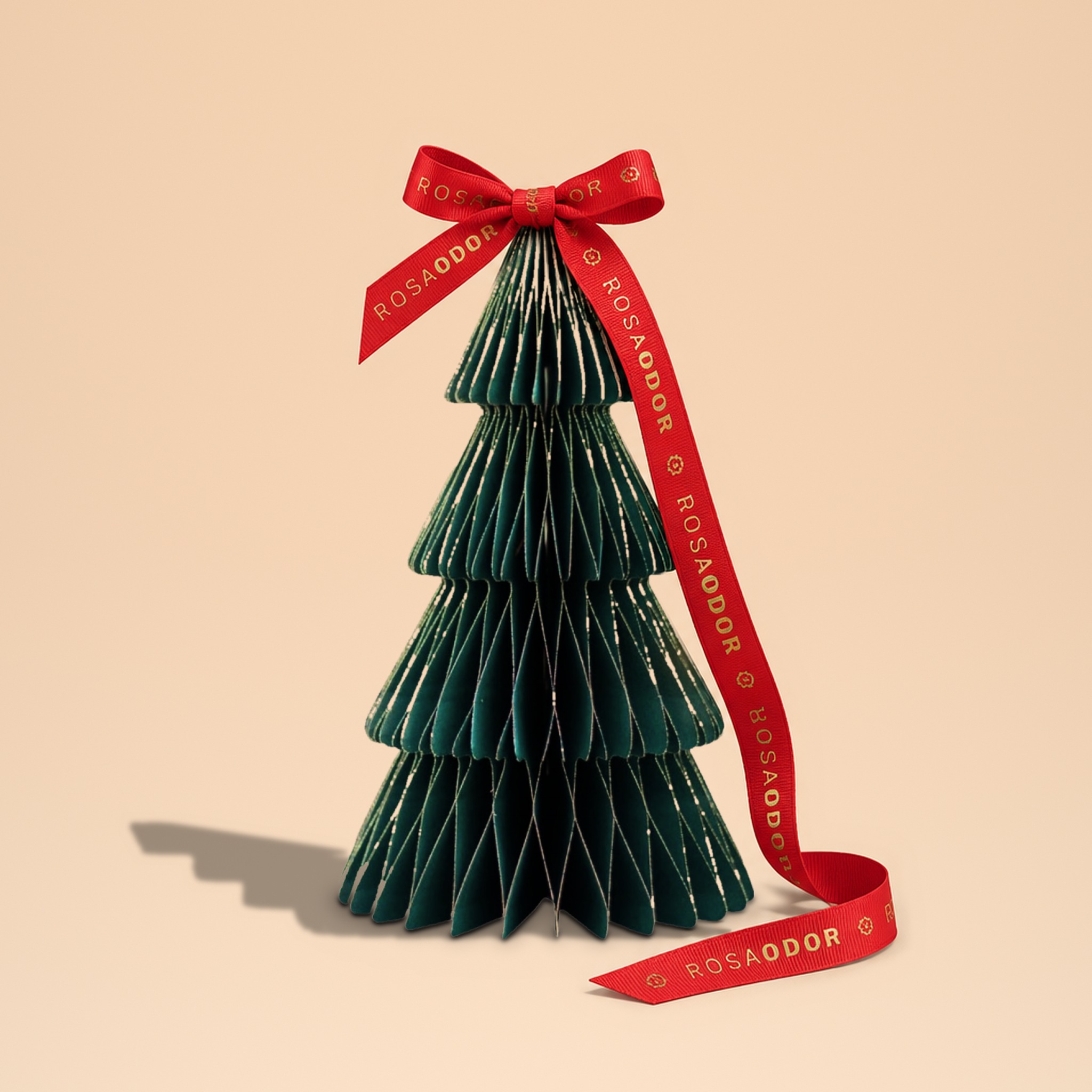 Papieren kerstboom groen met subtiele gouden glitterranden, 30 cm