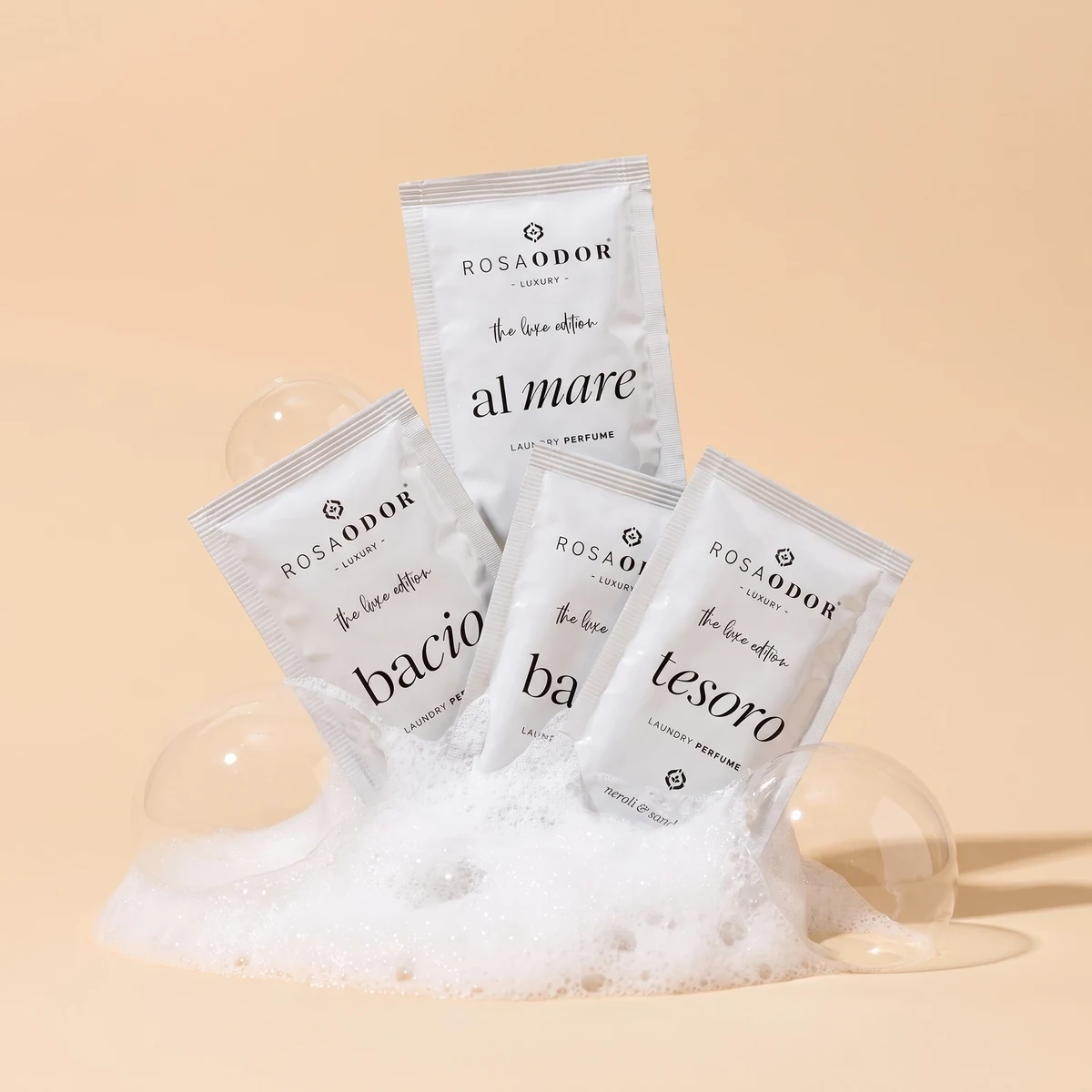 Rosaodor wasparfum proefzakjes met fris schuim